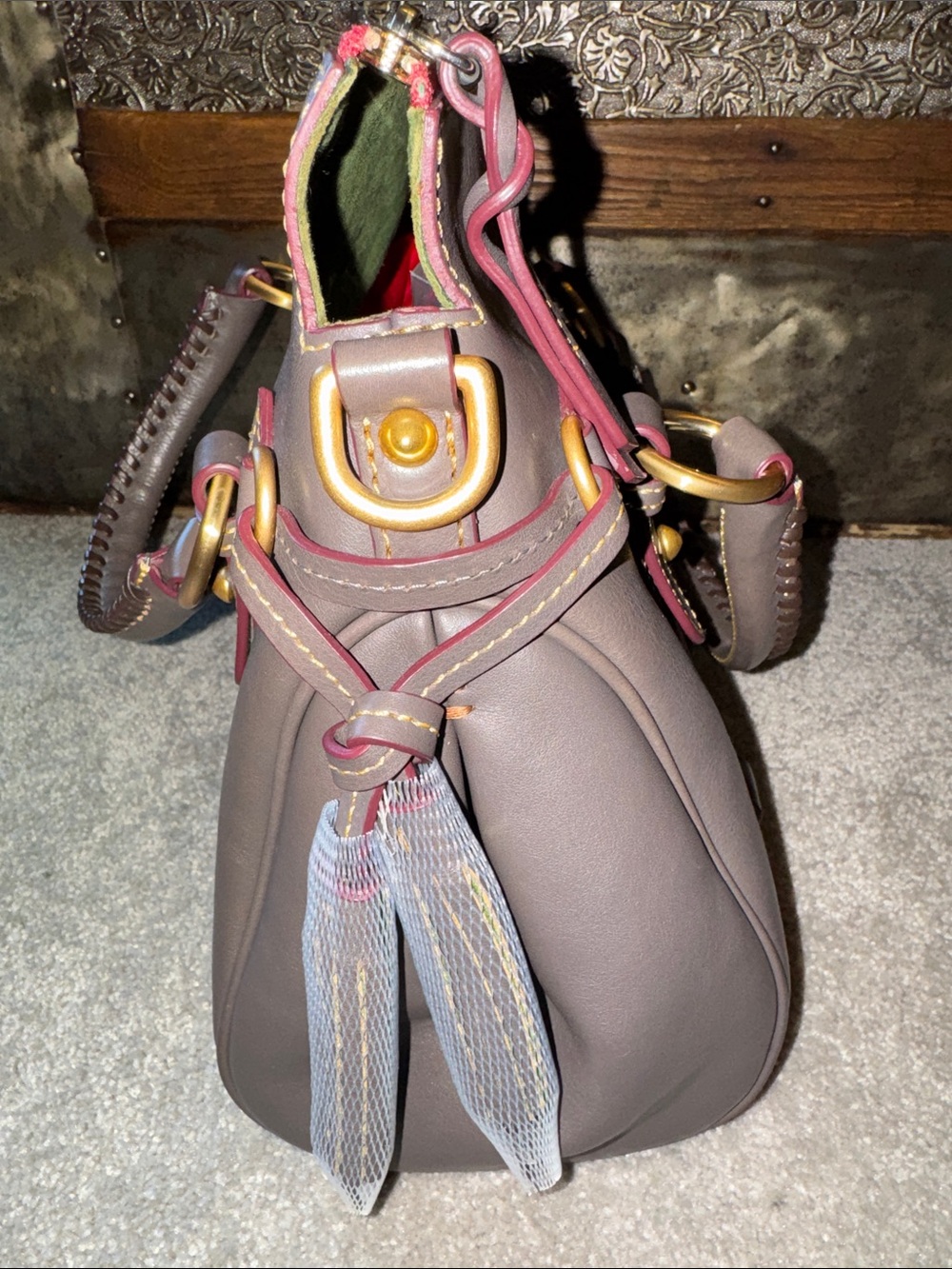 Dooney & Bourke Small Florentine Satchel in Slate with Strap - Picture 4 of 14